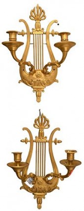 PAIR OF FRENCH GILT BRONZE LYR