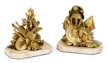 Pair of French gilt bronze trophies