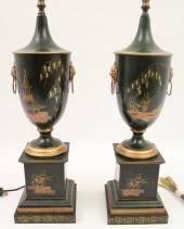 PAIR OF FRENCH GREEN TOLE CAPP