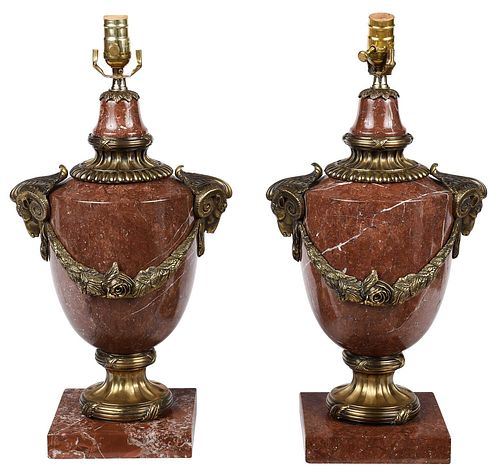 PAIR OF FRENCH MARBLE LAMPS WITH
