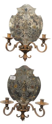 PAIR OF FRENCH MIRRORED TWO LIGHT