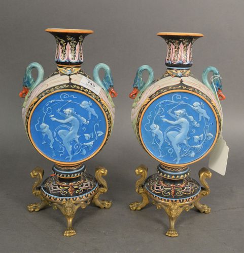 PAIR OF FRENCH MONTEREAU MAJOLICA