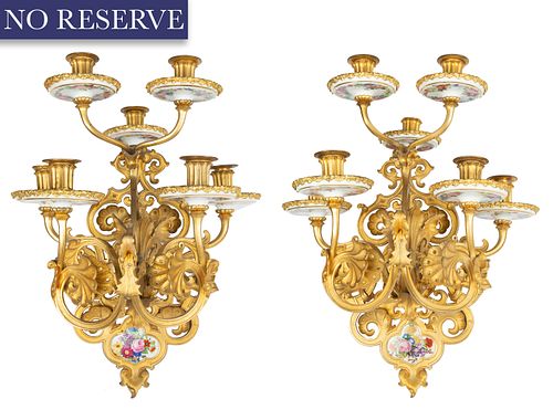 PAIR OF FRENCH ORMOLU AND PORCELAIN