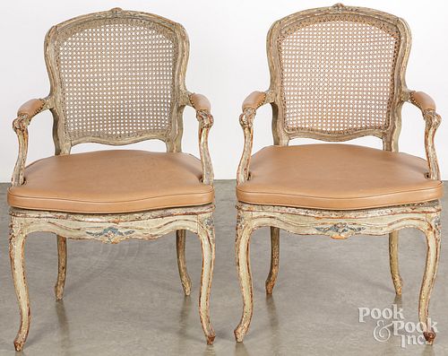 PAIR OF FRENCH PAINTED CANE SEAT