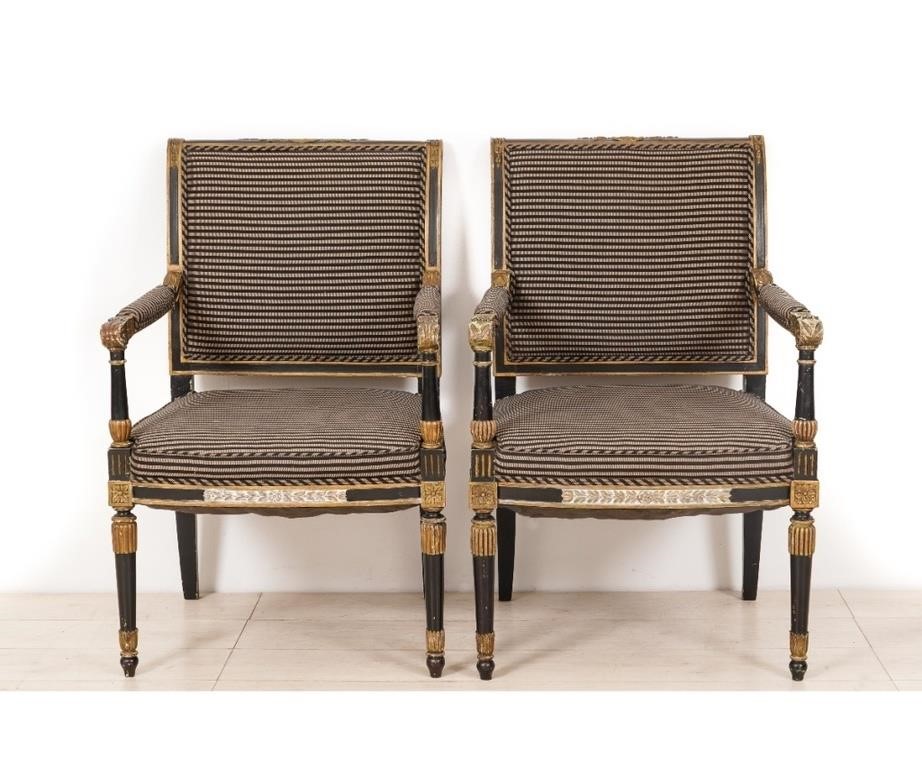 Pair of French painted fauteuils,