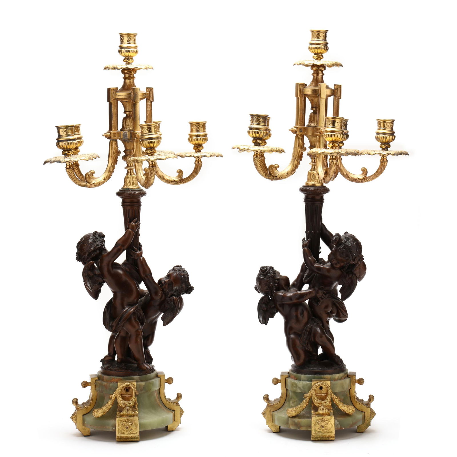 PAIR OF FRENCH PATINATED AND GILT