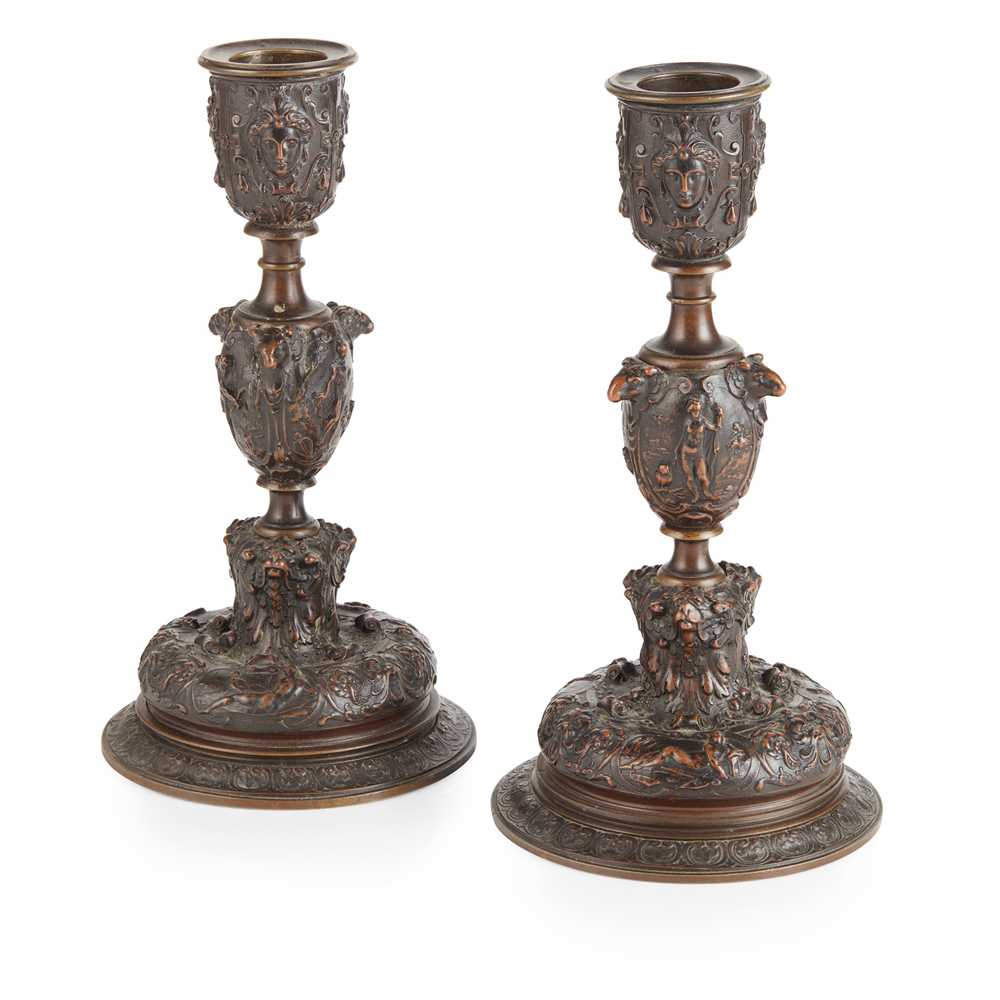 PAIR OF FRENCH PATINATED BRONZE