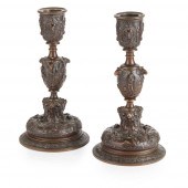 PAIR OF FRENCH PATINATED BRONZ