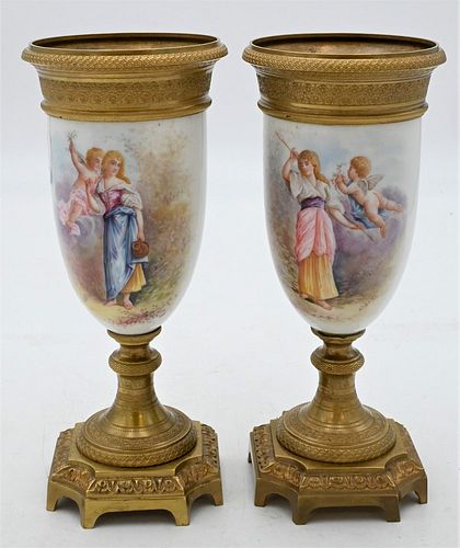 PAIR OF FRENCH PORCELAIN AND BRONZE