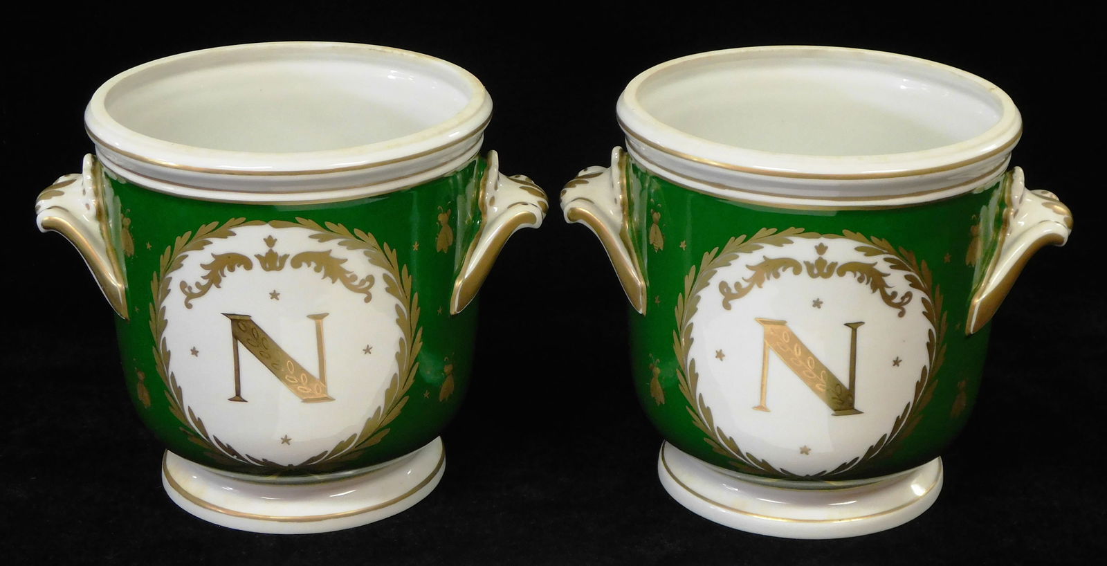 PAIR OF FRENCH PORCELAIN CACHEPOTS,
