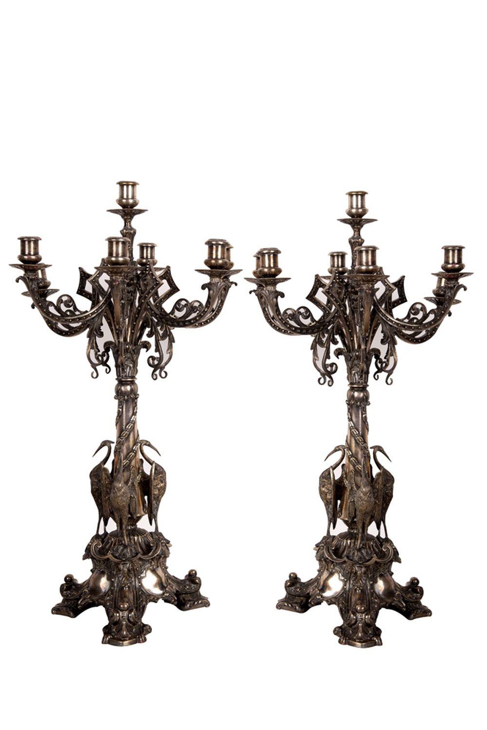 PAIR OF FRENCH SILVERED BRONZE