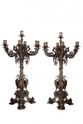 PAIR OF FRENCH SILVERED BRONZE
