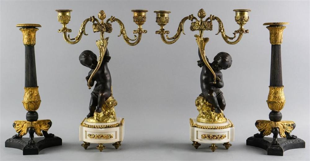 PAIR OF FRENCH TWO-LIGHT GILT AND