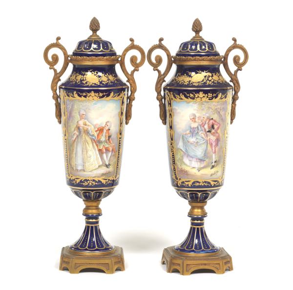 PAIR OF FRENCH URNS  16 ½" x 6 ½"