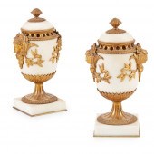 PAIR OF FRENCH WHITE MARBLE AN
