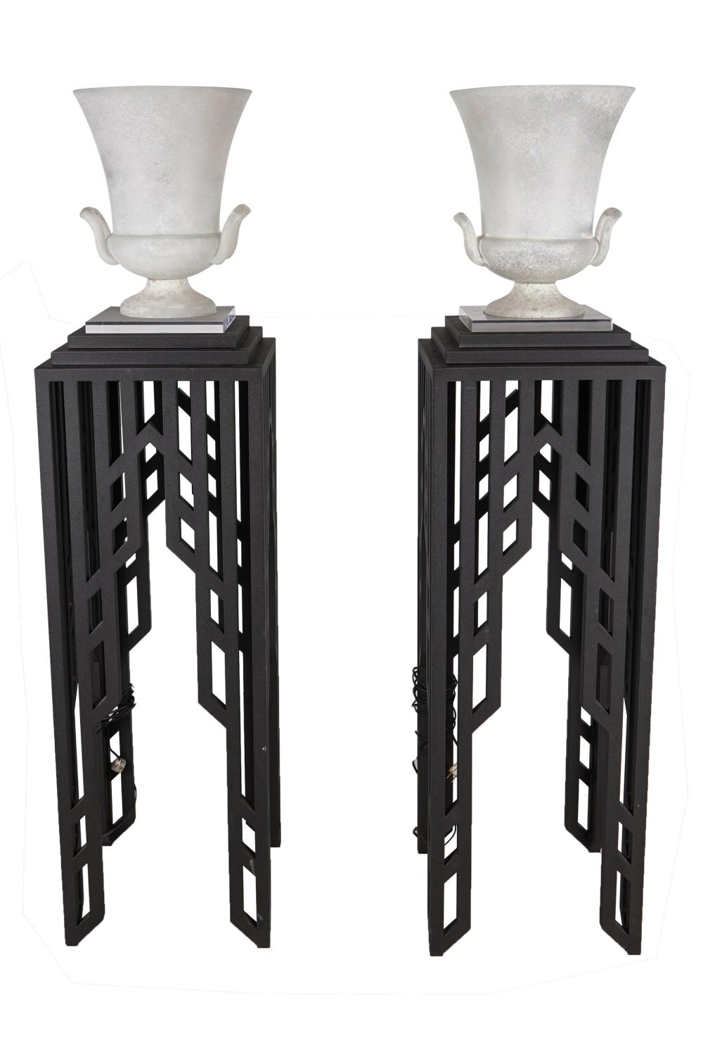 PAIR OF FROSTED GLASS URN-FORM