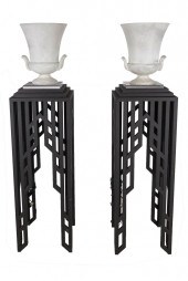 PAIR OF FROSTED GLASS URN-FORM
