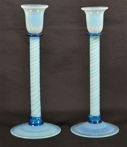 PAIR OF FRY BLUE OPALESCENT ART