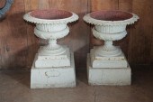 PAIR OF GARDEN URNS.  Marked f