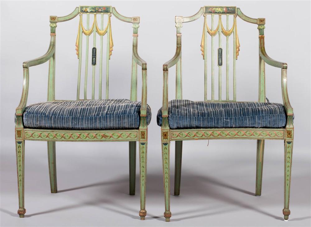 PAIR OF GEORGE III GREEN PAINTED