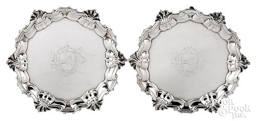 PAIR OF GEORGIAN SILVER WAITERS,