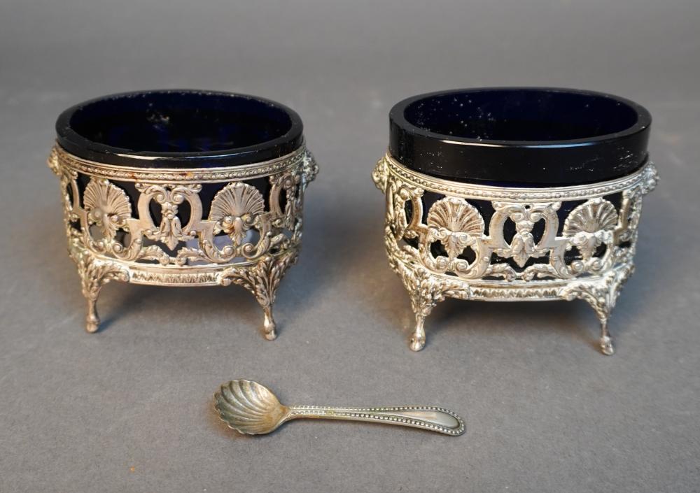 PAIR OF GERMAN COBALT GLASS SALTS