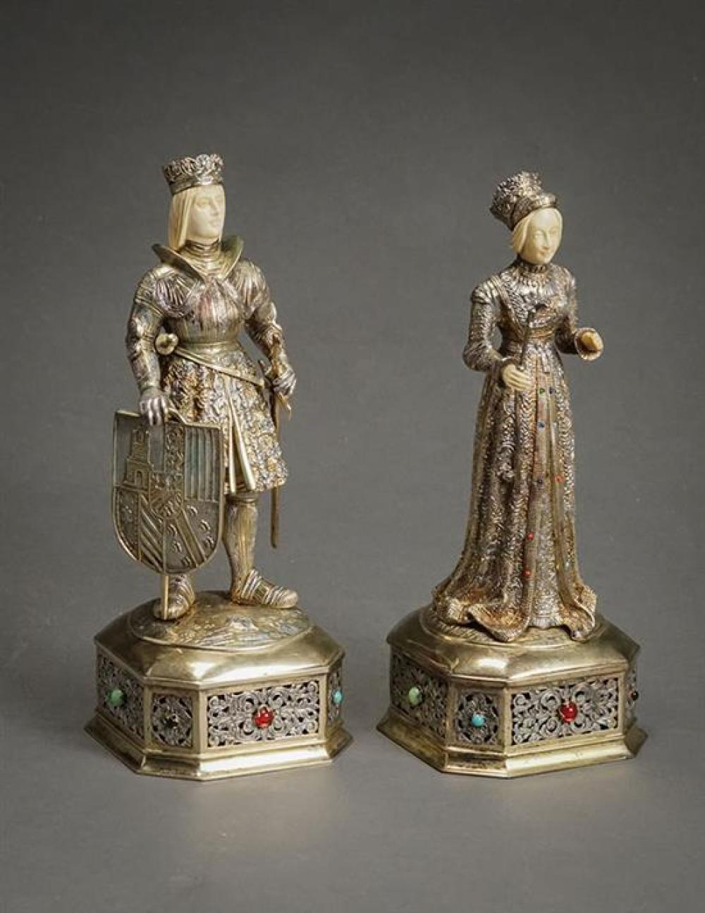 PAIR OF GERMAN JEWELED PARTIAL GILT