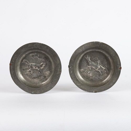 PAIR OF GERMAN PEWTER HUNTING