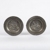 PAIR OF GERMAN PEWTER HUNTING