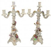 PAIR OF GERMAN PORCELAIN CANDE