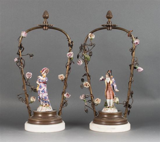 Pair of German porcelain gilt-metal