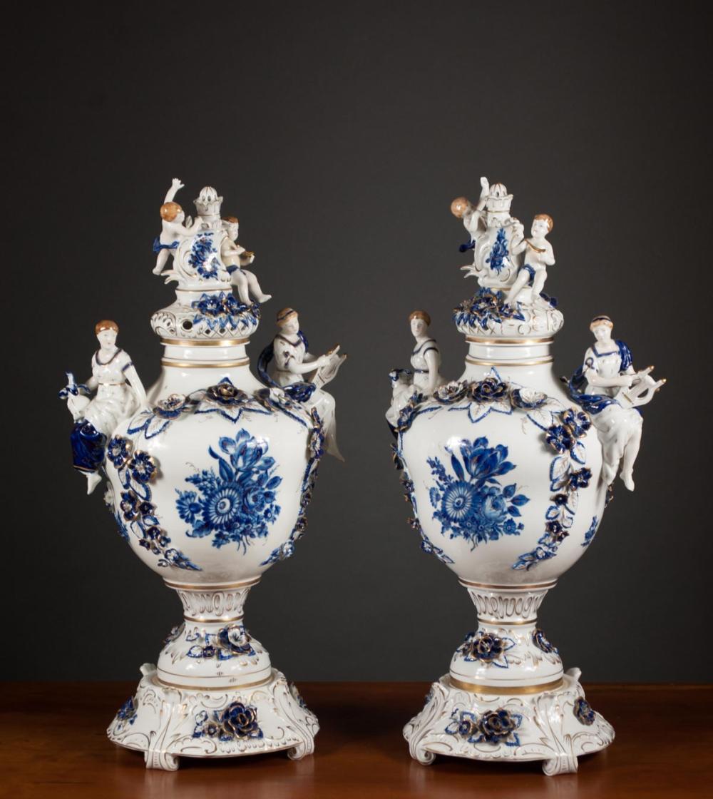 PAIR OF GERMAN PORCELAIN LIDDED