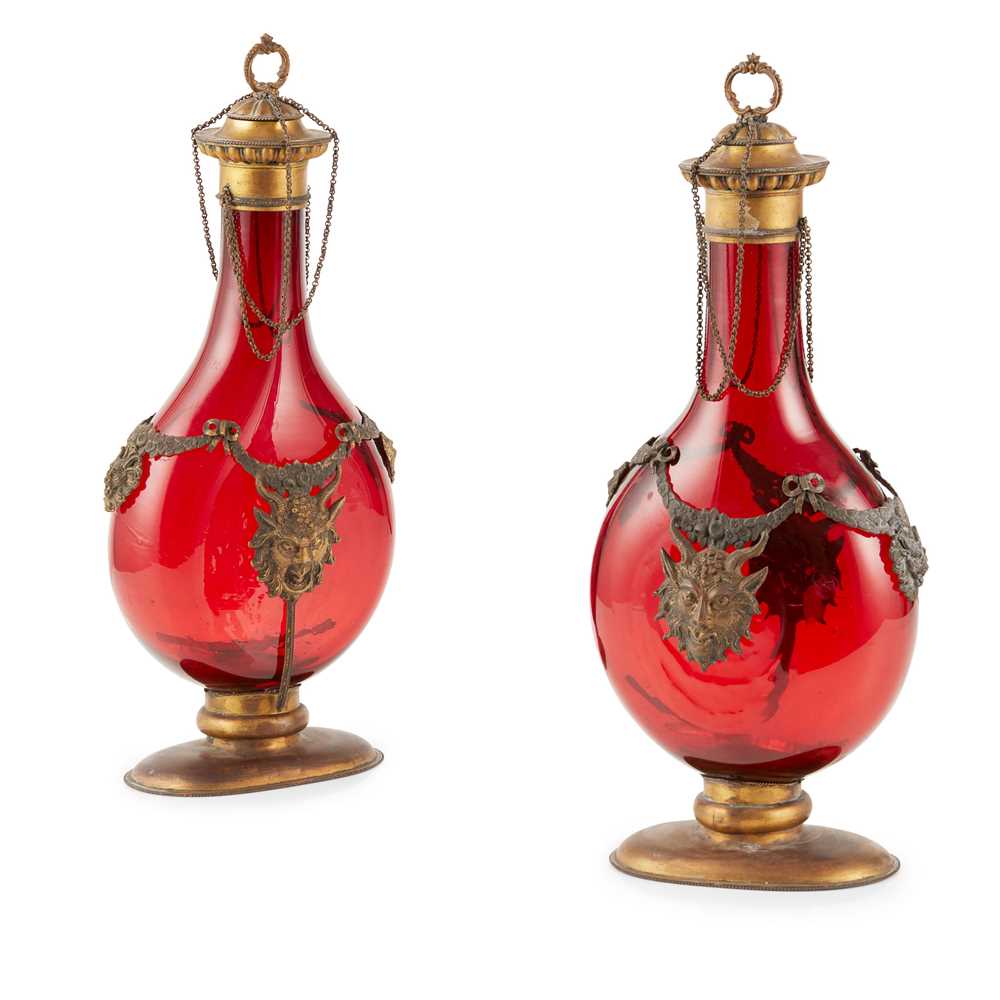 PAIR OF GERMAN RUBY GLASS GILT