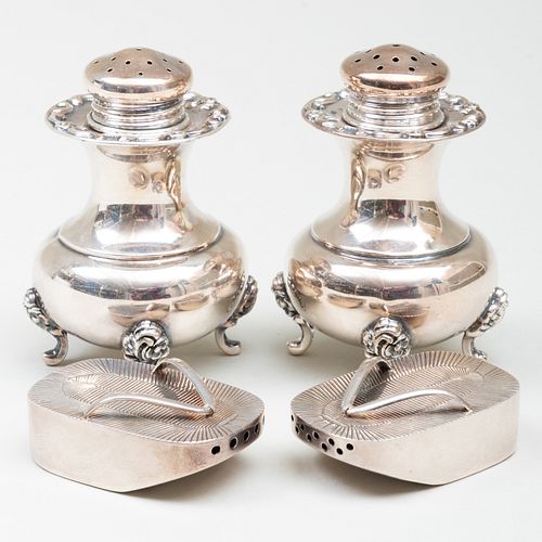 PAIR OF GERMAN SILVER CASTERS AND A