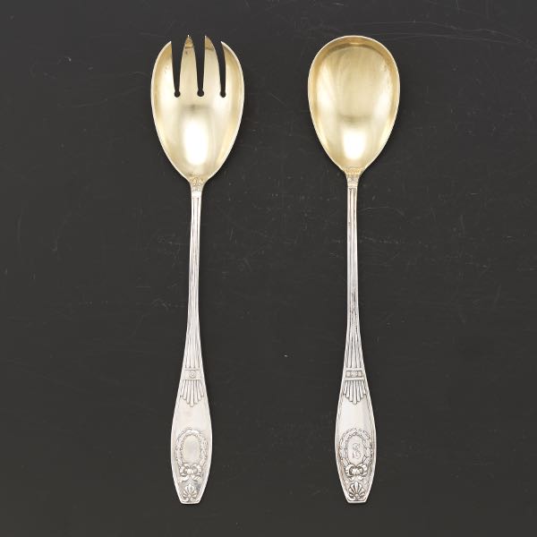 PAIR OF GERMAN SILVER SALAD SERVERS
