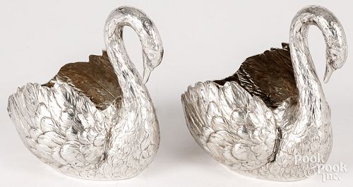 PAIR OF GERMAN SILVER SWAN FORM