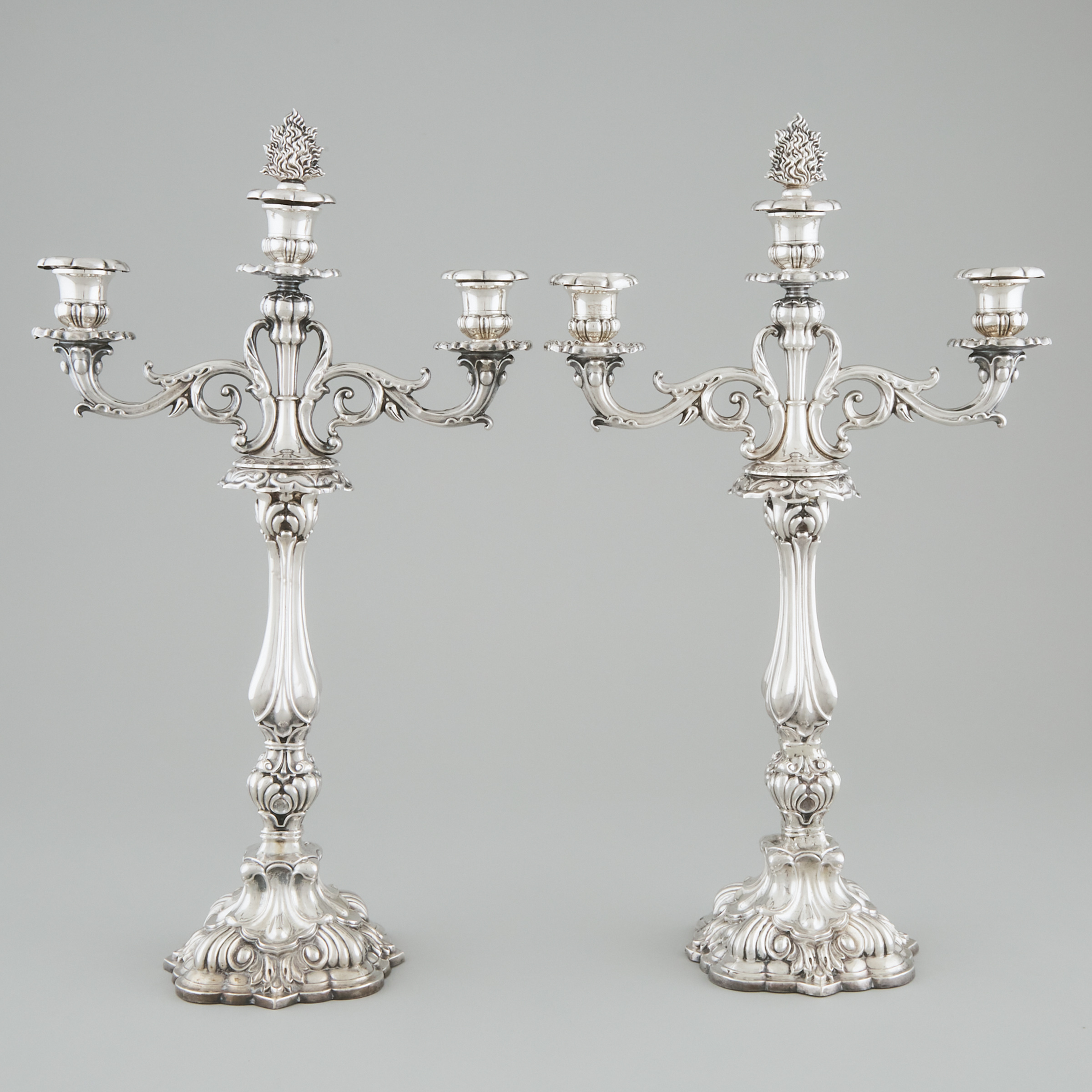 Pair of German Silver Three-Light