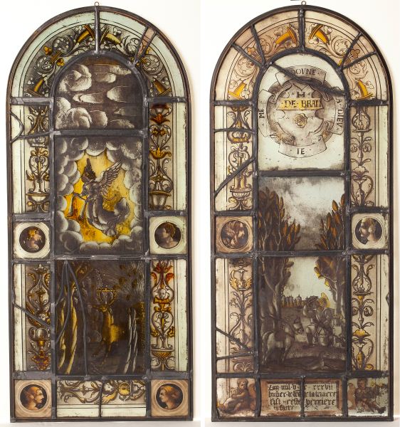 Pair of German Stained and Leaded