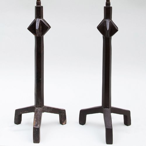 PAIR OF GIACOMETTI STYLE BRONZE