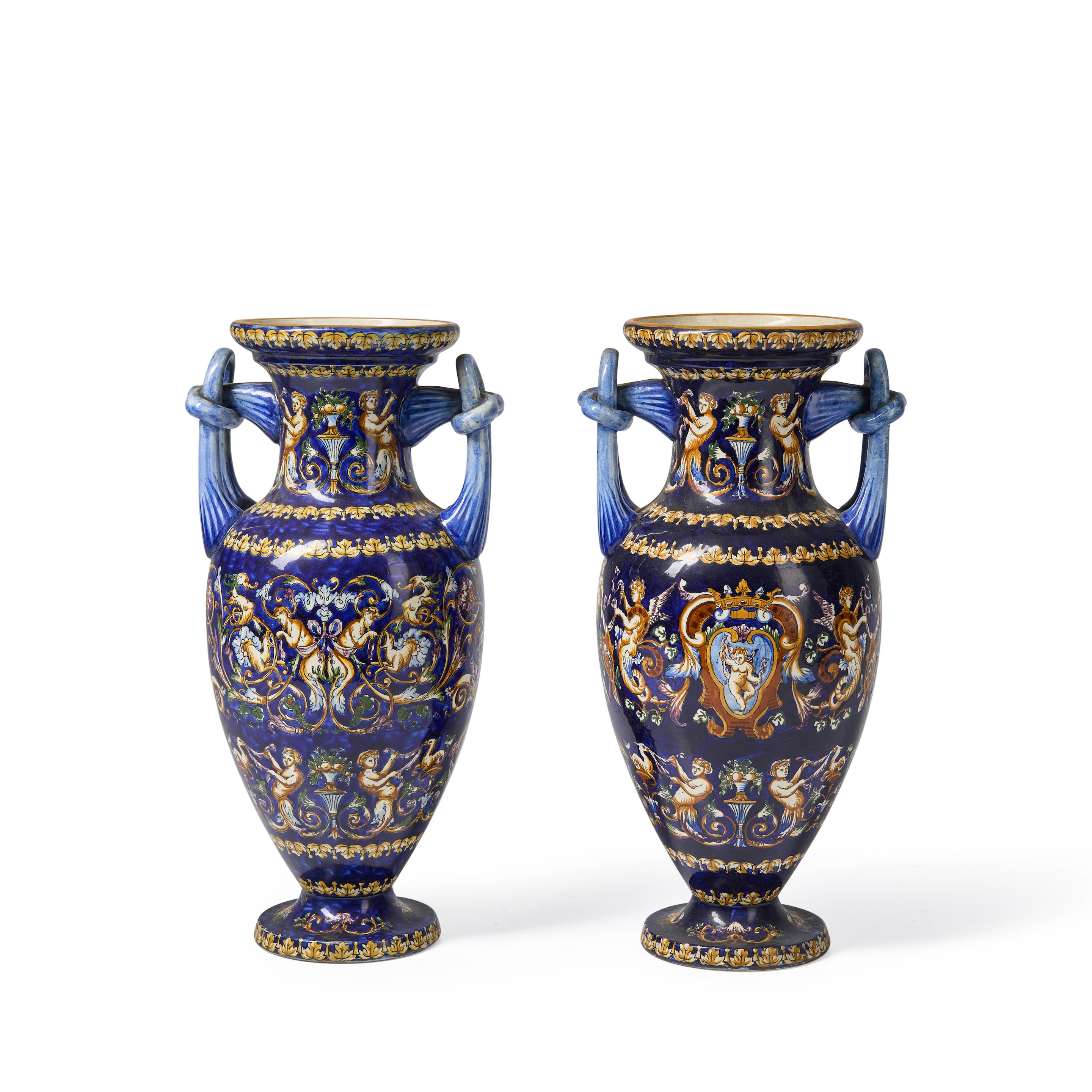 PAIR OF GIEN FRENCH FAIENCE VASES