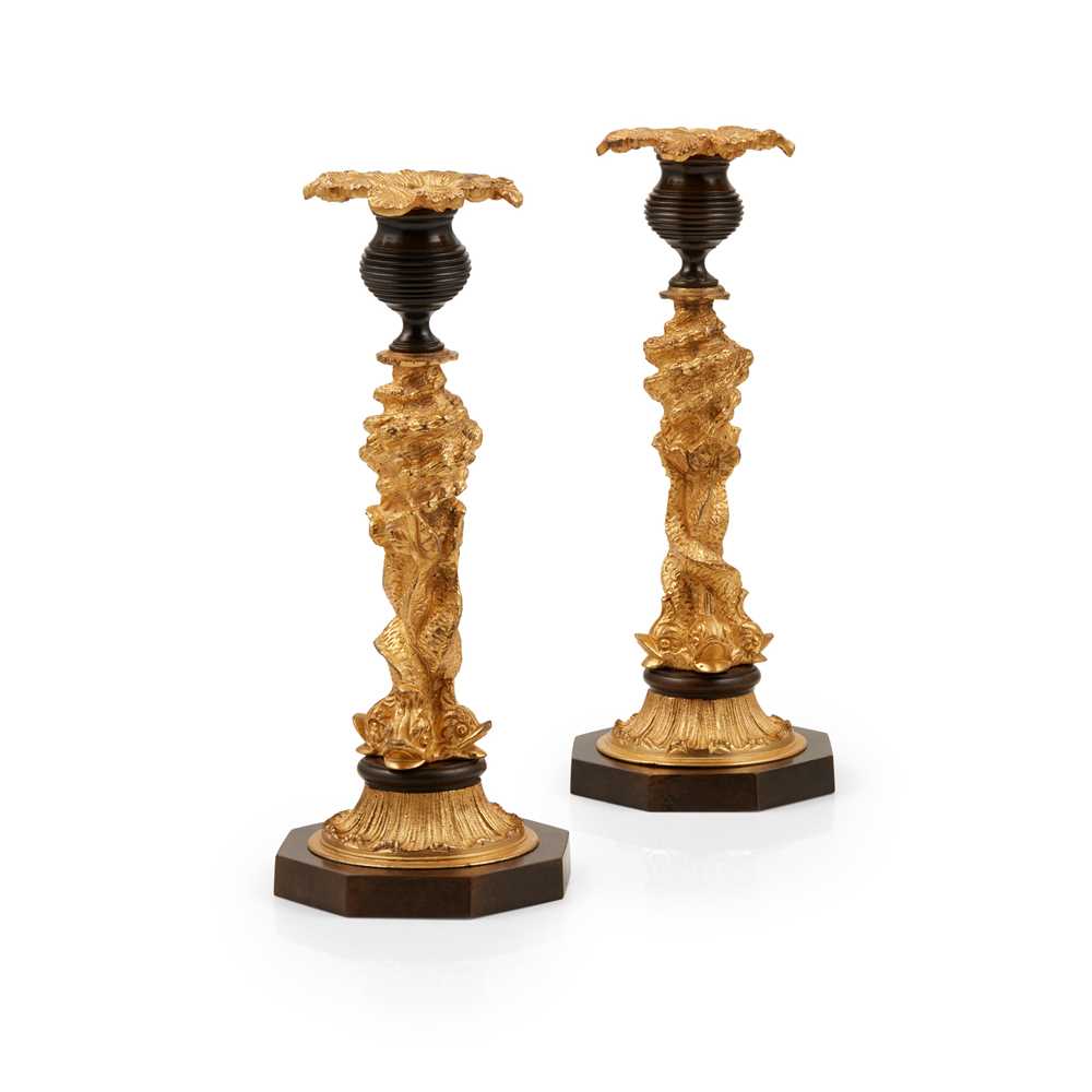 PAIR OF GILT AND PATINATED BRONZE