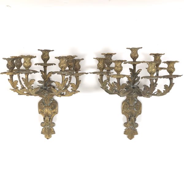 PAIR OF GILT BRASS CANDELABRA