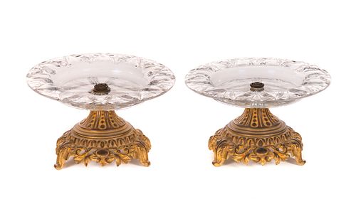 PAIR OF GILT BRONZE & CUT GLASS