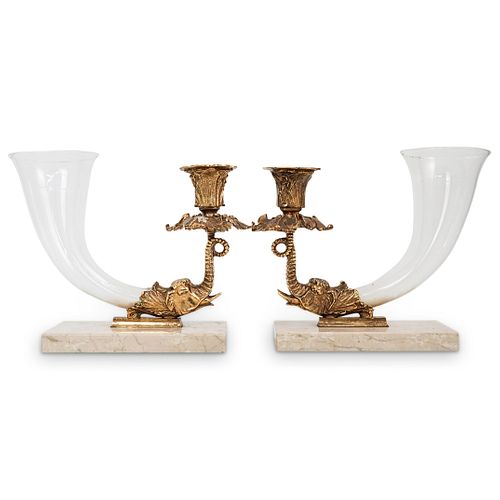 PAIR OF GILT BRONZE & CUT GLASS