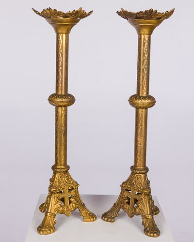 PAIR OF GILT-BRONZE ALTAR STYLE