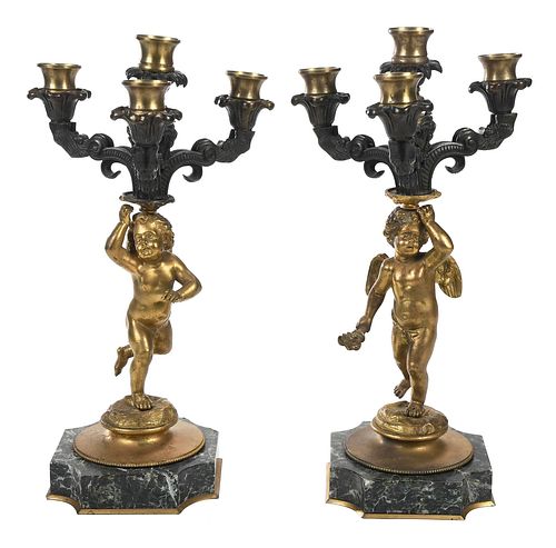PAIR OF GILT BRONZE AND MARBLE FOUR