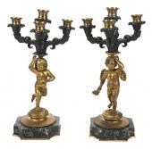 PAIR OF GILT BRONZE AND MARBLE