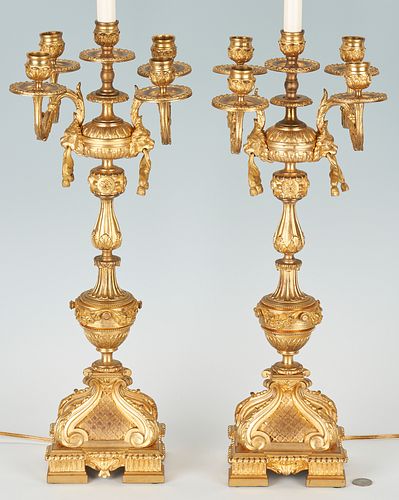 PAIR OF GILT BRONZE CANDELABRA,