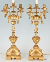 PAIR OF GILT BRONZE CANDELABRA