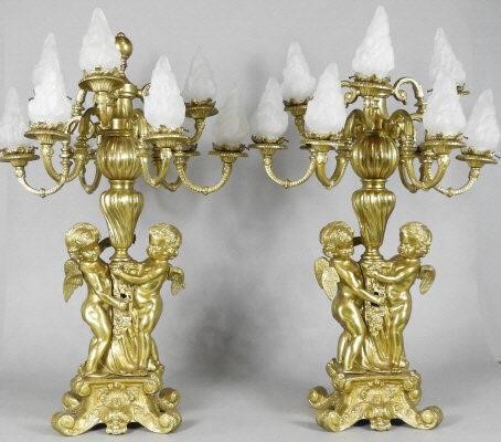 PAIR OF GILT BRONZE CANDELABRA,